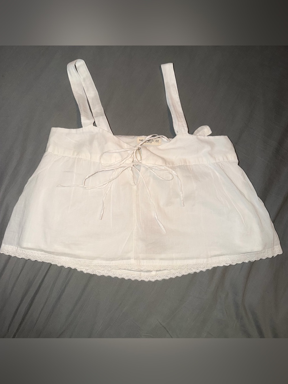 NATURAL LIFE White Lace-Trim Tie-Front Chemise Top